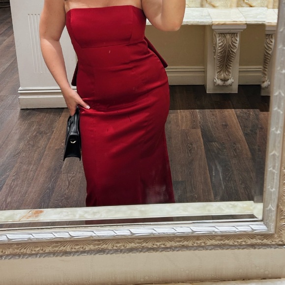 Satin Strapless Gown with Bow - Picture 4 of 4